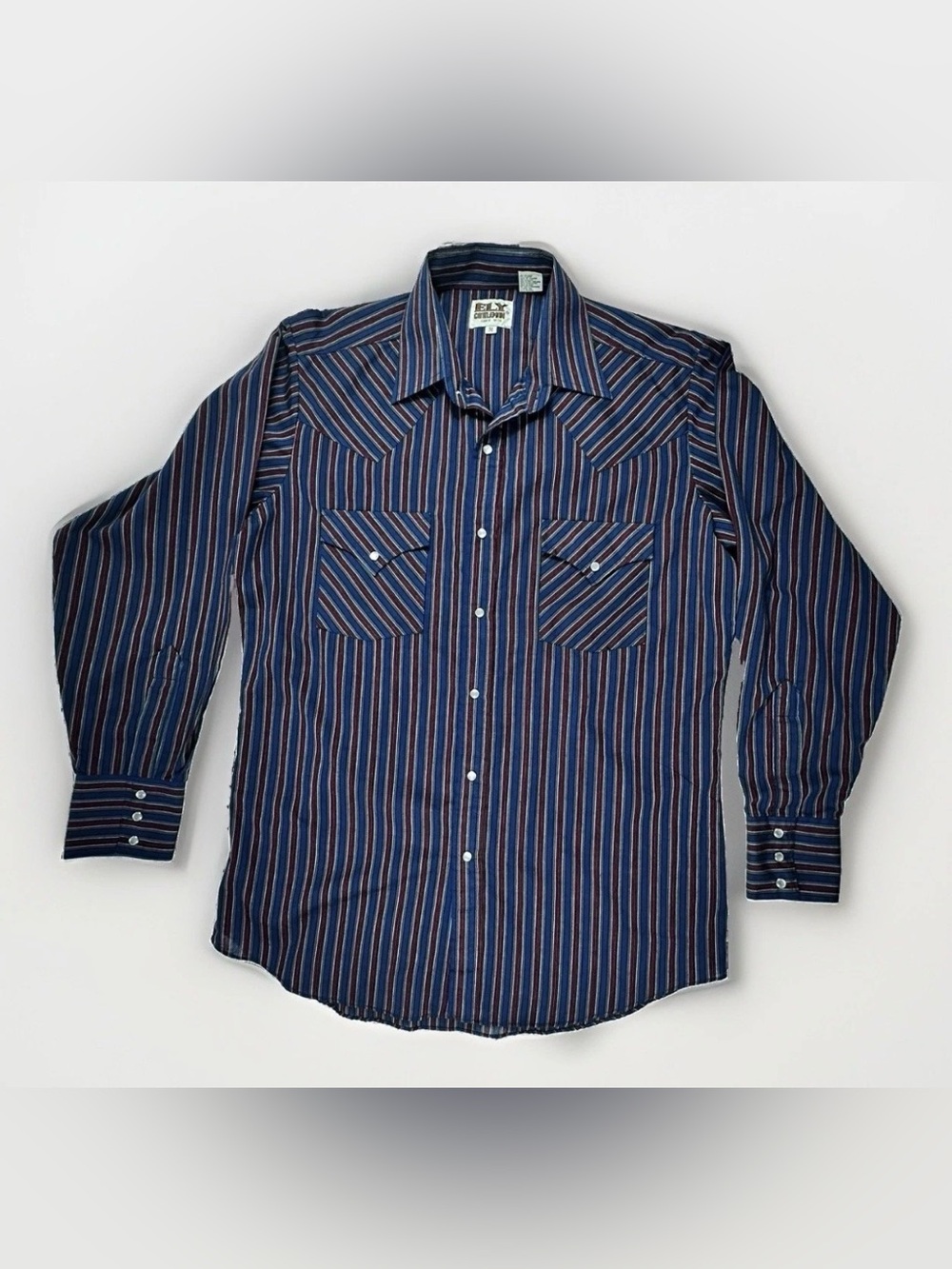 Ely Cattleman Western Shirt Men XL Blue Burgundy Stripe Pearl Snap Cowboy Rodeo